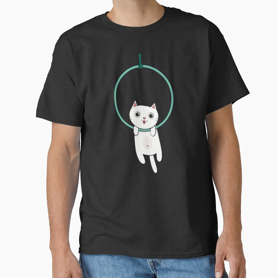 Cute White Cat on Aerial Hoop | Funny Lyra Cat Design by Becky-Poppins
