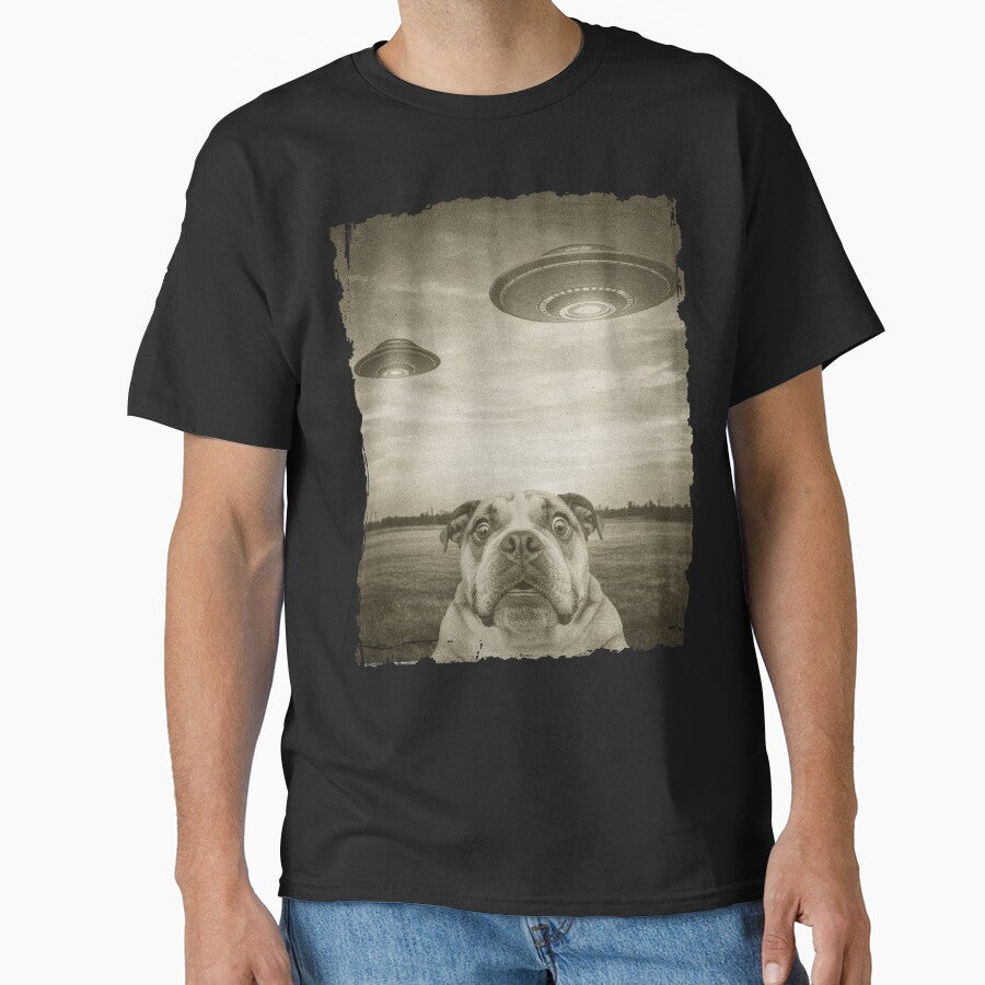 Bulldog Dog Selfie Old Phone Photo Funny UFO Sighting by d247