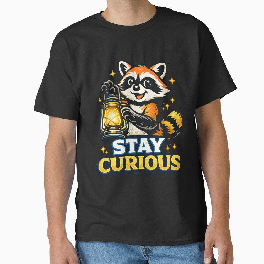Stay Curious – Cute Raccoon Holding Lantern Cartoon Design Main Tag by ArtisticHeart21