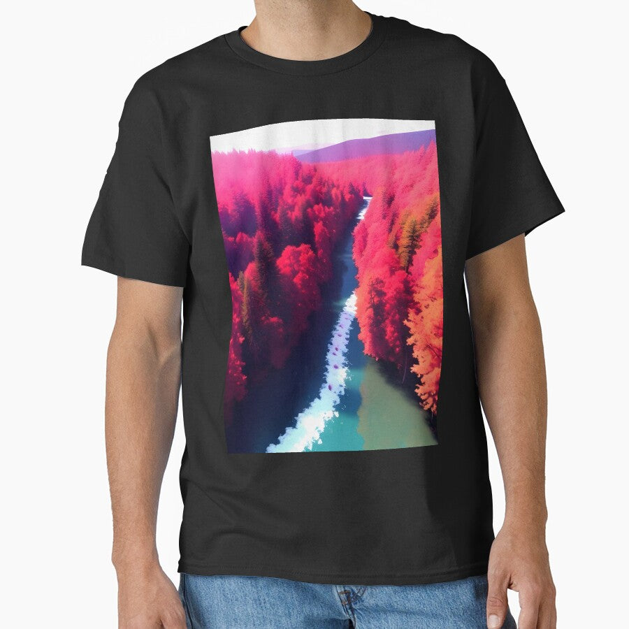 Red Forest & River View Landscape Art by supeart
