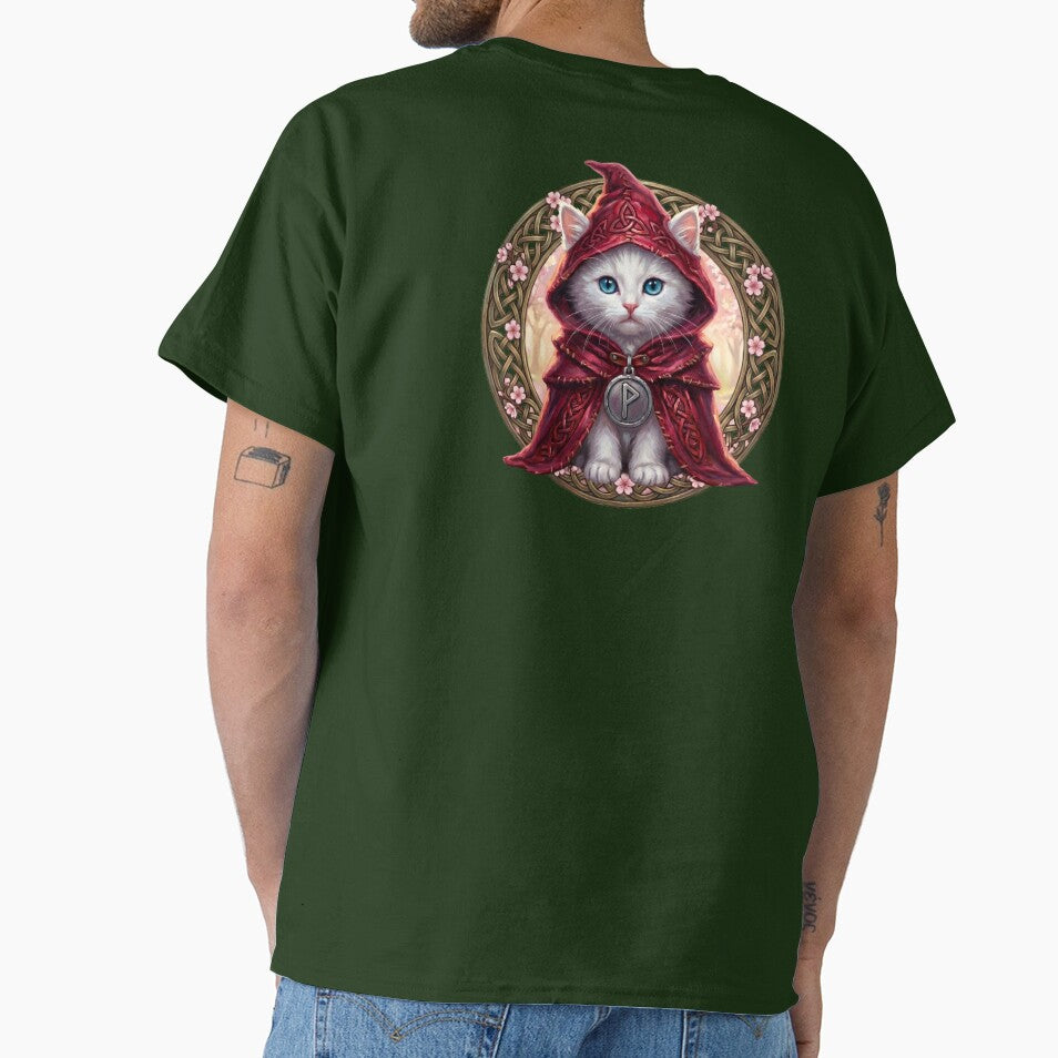 Vernal Light Herald - Celtic Folklore White Cat in Spring - Crimson Blossom Edition by Englandbear