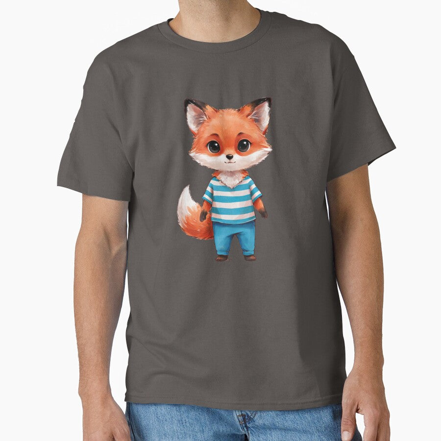 fox wearing horizontally striped bright blue crew neck shirt and solid blue pants by 123ks
