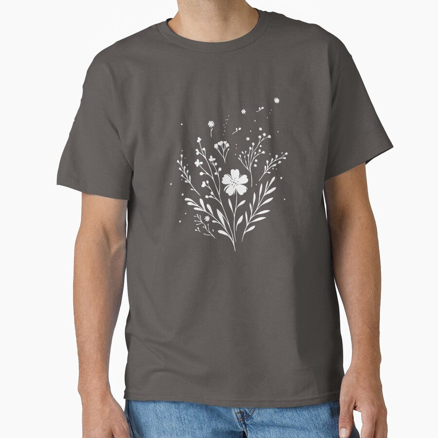 Womens Minimalist Floral T-Shirts, Gifts for Women, Flowers Crewneck Sweatshirt, AestheticTees, Floral Shirts for Women, Wild Flowers Graphic Tees by teecraftstudios