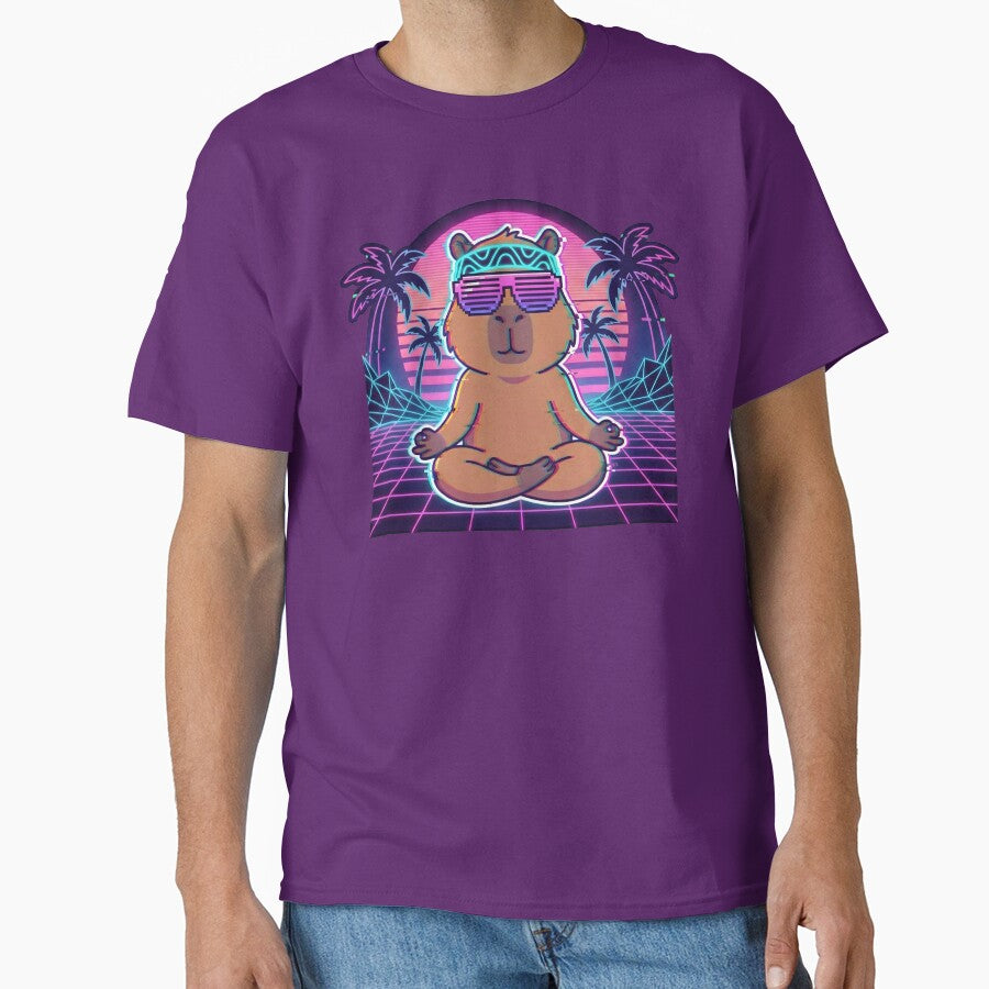 Neon Zen Capybara - Synthwave Glitch Aesthetic 80s Vibe by MarCinu Art