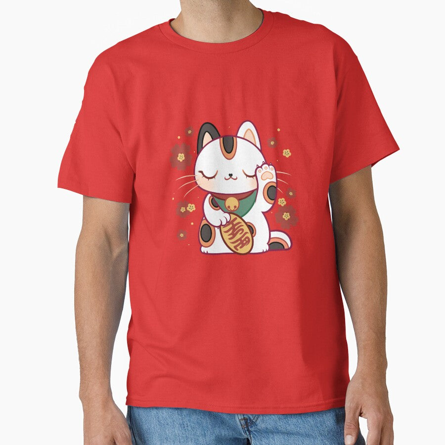 Kawaii Chonky Lucky Cat Calico with Cherry blossoms by mahkala