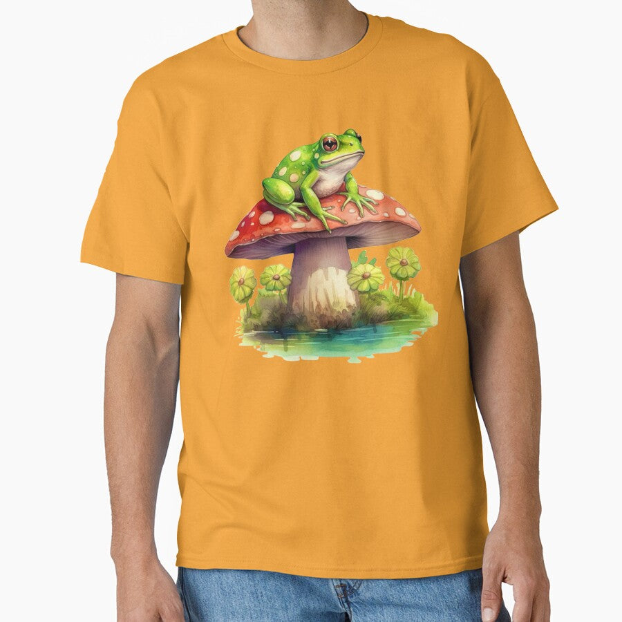 Frog Sitting on Top of Mushroom by Myra365Art