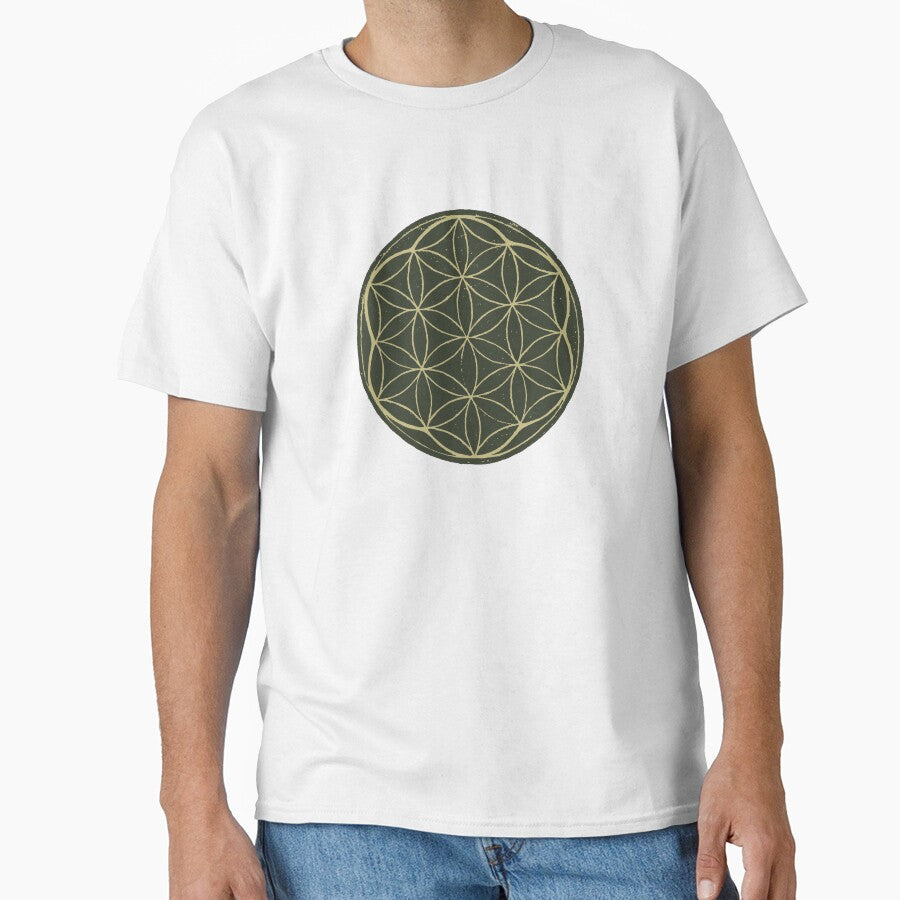 Flower of Life Linocut - Pine + Gold by Irene Estelle
