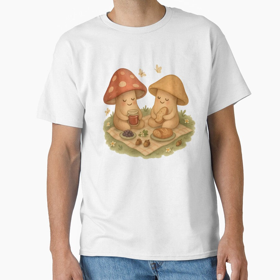 Mushroom Picnic Friends – Cottagecore Nature Art by Blinkwater Designs