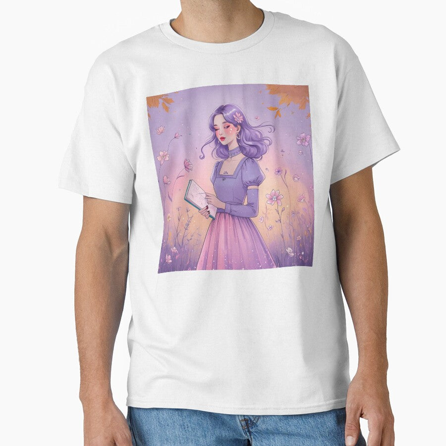 Aesthetic Girl in Pastel Dream – Purple & Pink Floral Fall Design by MOTAS Graphics