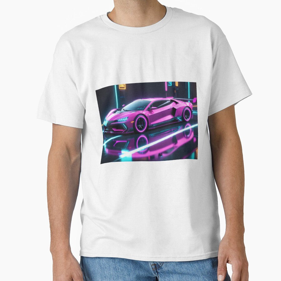Neon Retro Car – Outrun Synthwave 80s Vaporwave Art by Visualynx