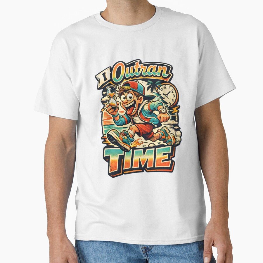 I Outran Time Funny Retro Pop Aesthetic - Motivational Time Management Satire Art - Vintage 90s Nostalgia Graphic - Summer Beach Sunset Glitch Core Design for Dark Humor & Tech Enthusiasts by Vivaan Studio