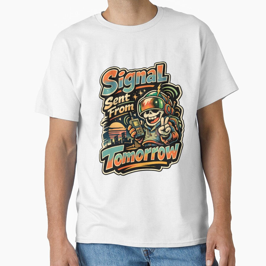 Signal Sent From Tomorrow Funny Tech Humor Retro Aesthetic - Vintage 90s Cyberpunk Gamer Art - Motivational Sci-Fi Professional Graphic - Summer City Sunset Glitch Core Design for Geeks & Devs by Vivaan Studio