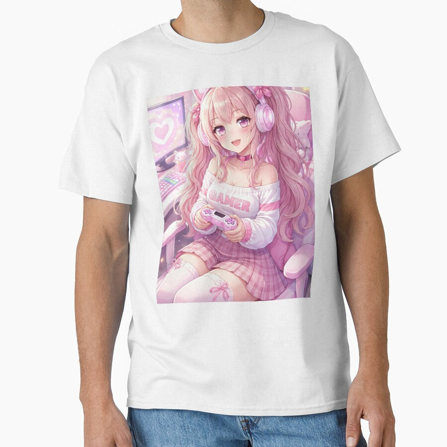 Cute Gamer Girl Anime Aesthetic – Kawaii Gaming Setup Pink Egirl Art by AnimDream