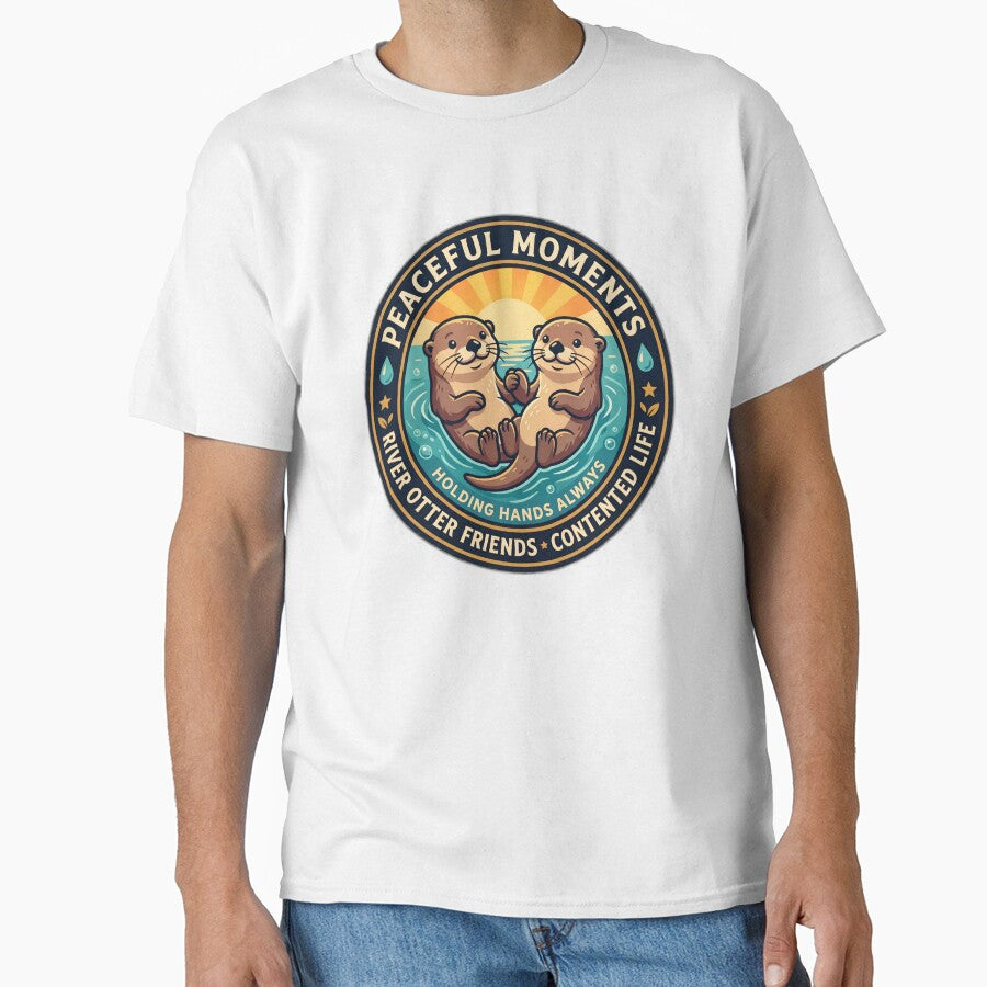 Cute Otters Holding Hands Vintage Badge by Oommen Studio