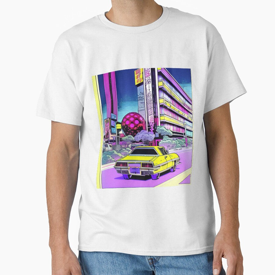 Yellow car in the city retro style by imagenia