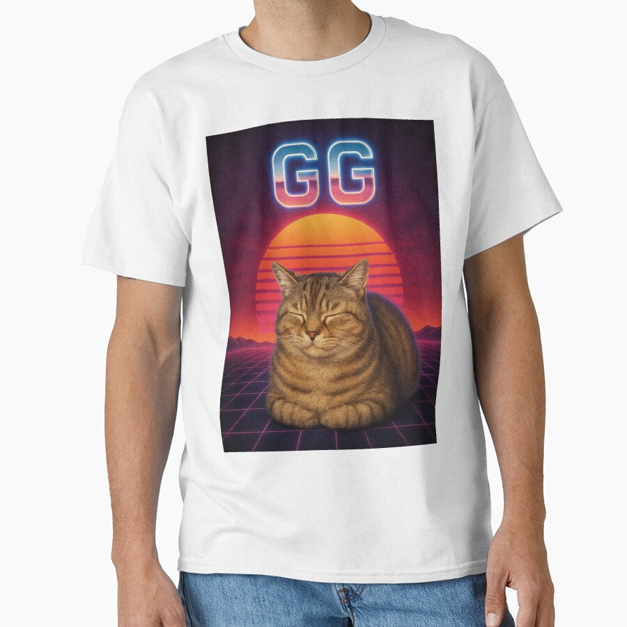GG (Good Game) Loaf Funny 80s Synthwave Cat T-Shirt by catastrocat