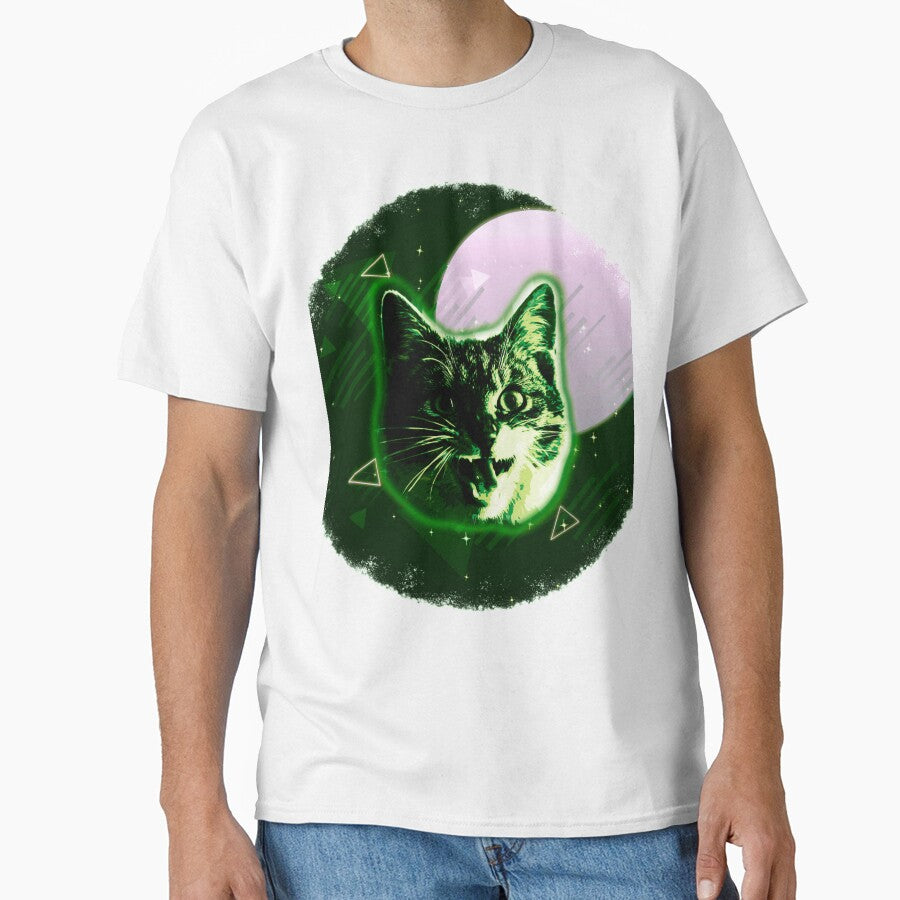 Cat Face Shirt Trippy Disco Rave Neon 80s Vintage Kitty Tee by cgocgy