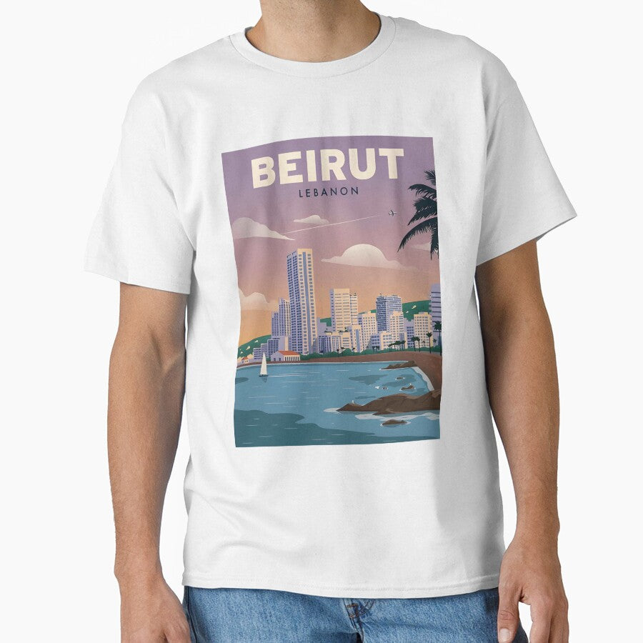 Beirut Lebanon Vintage Travel Poster – Coastal City Skyline by RueckerZack
