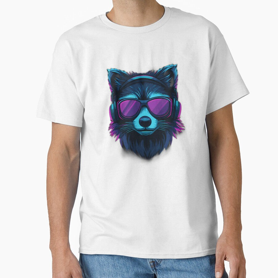 Neon Raccoon DJ – Purple Shades & Cyber Headphones by Beachy Beasts