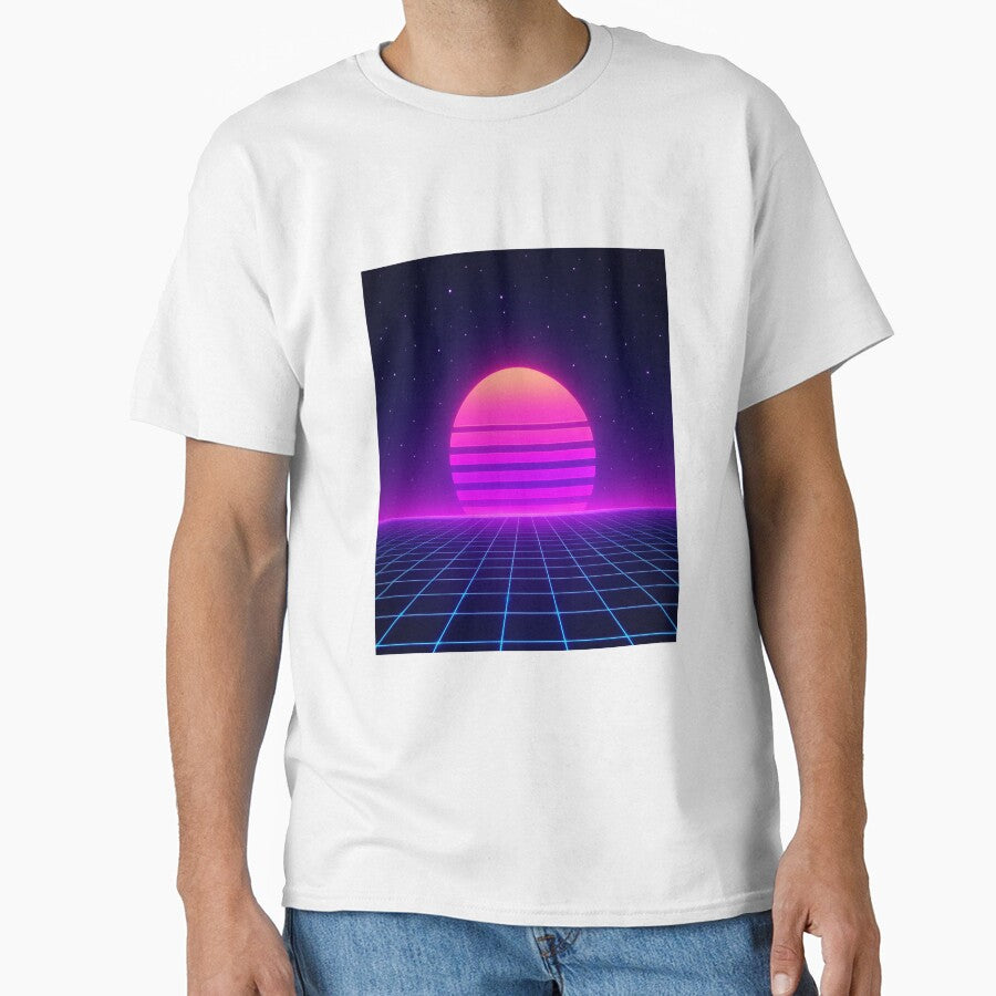Neon Synthwave Horizon – Retro 80s Vaporwave Sunset Grid Landscape by Glownfun