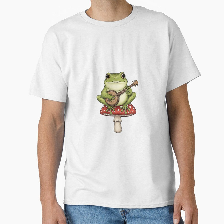 Frog on a Mushroom Playing- Banjo by Denim Art Studio