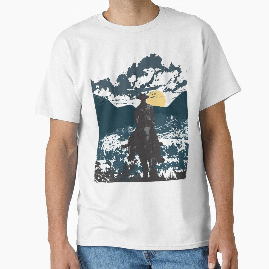Western Lone Cowboy Shirt Country Rancher Riding Into Sunset by Creekman Designs