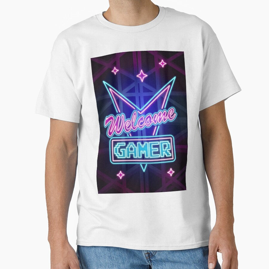 Welcome Gamer Neon Art Typography by Vectorheroes