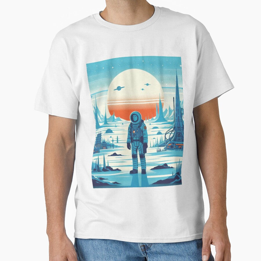 What now? Astronaut on an icy planet - tshirt zooms and all by yearmoe