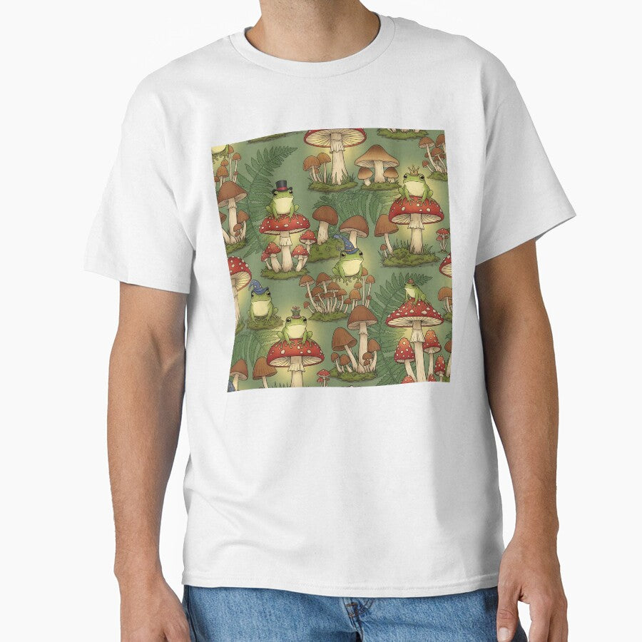 Whimsical Cottagecore Frogs and Mushrooms Seamless Pattern by StickyGuys