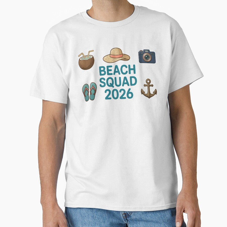 Beach Squad 2026 Summer Essentials Vacation Icon Art by PixelWaveBD