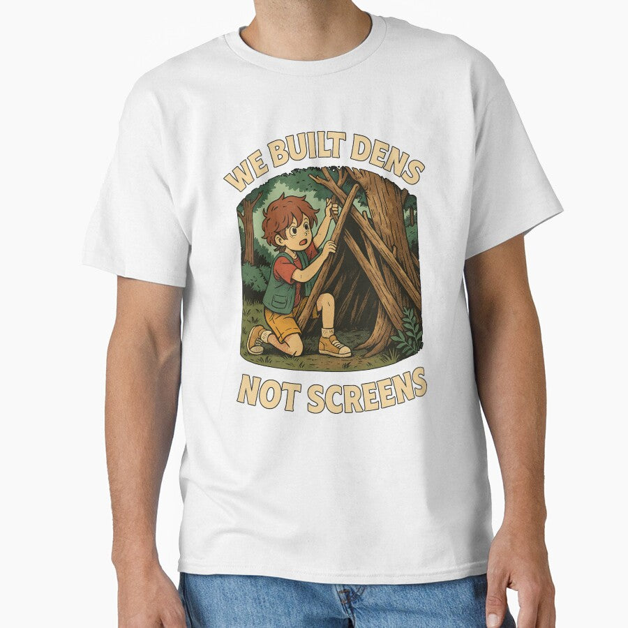 We Built Dens, Not Screens – Retro Anime Nature Shirt | Gift for Kids Who Grew Up Outside by NicoDesignArt