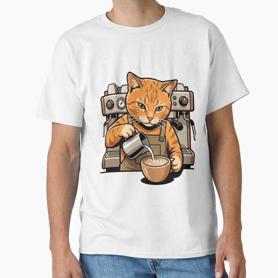 Kawaii Orange Cat Barista Making Latte Art - Coffee Neko by HappySproutArt