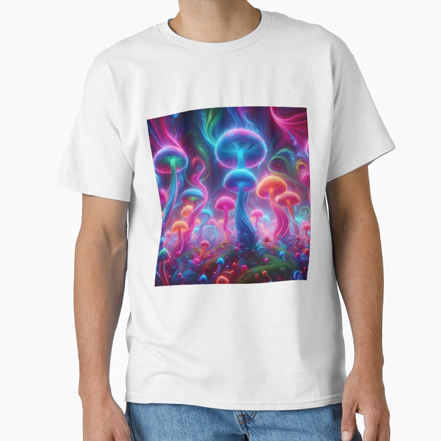 Ethereal Neon Mushroom Forest - Psychedelic Glow Fantasy Art by Sybille-Yates