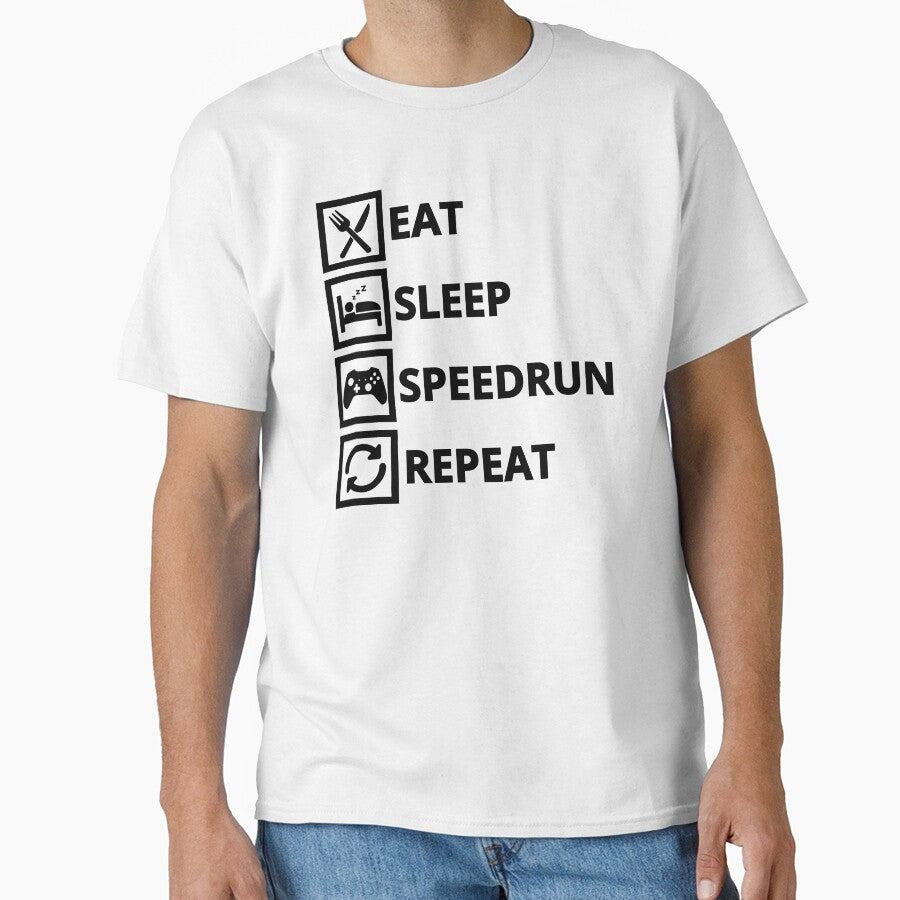 Eat Sleep Speedrun Repeat – Gamer Routine Icon List by PHRASEandSTYLE