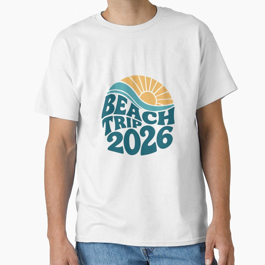 Beach Trip 2026 Minimalist Sun and Wave Retro Summer Vacation Design by StickerHavenn