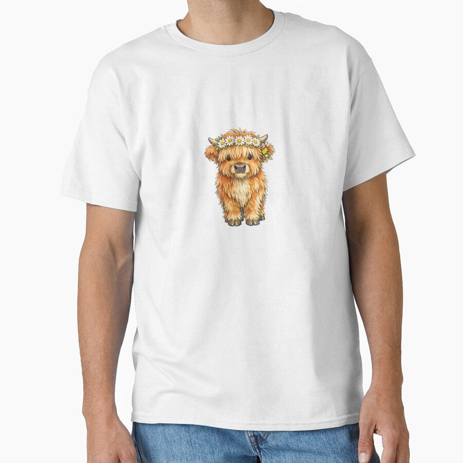 Fluffy Highland Cow Calf with Daisy Crown by eignvalue