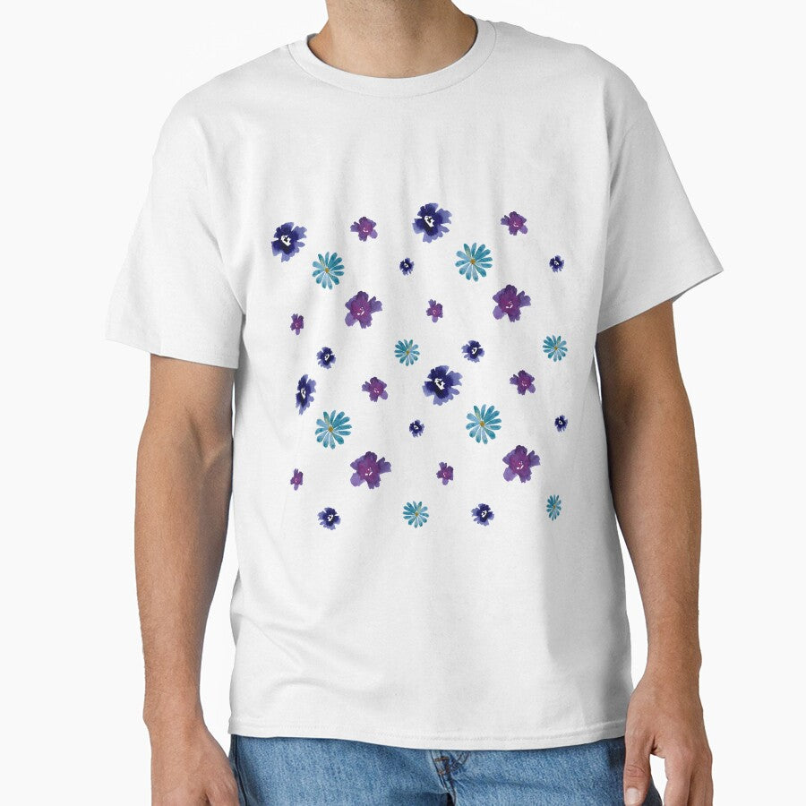 Violet viola dark blue daisy pattern watercolor by Yana Mustafina | Boho Soulful Designs