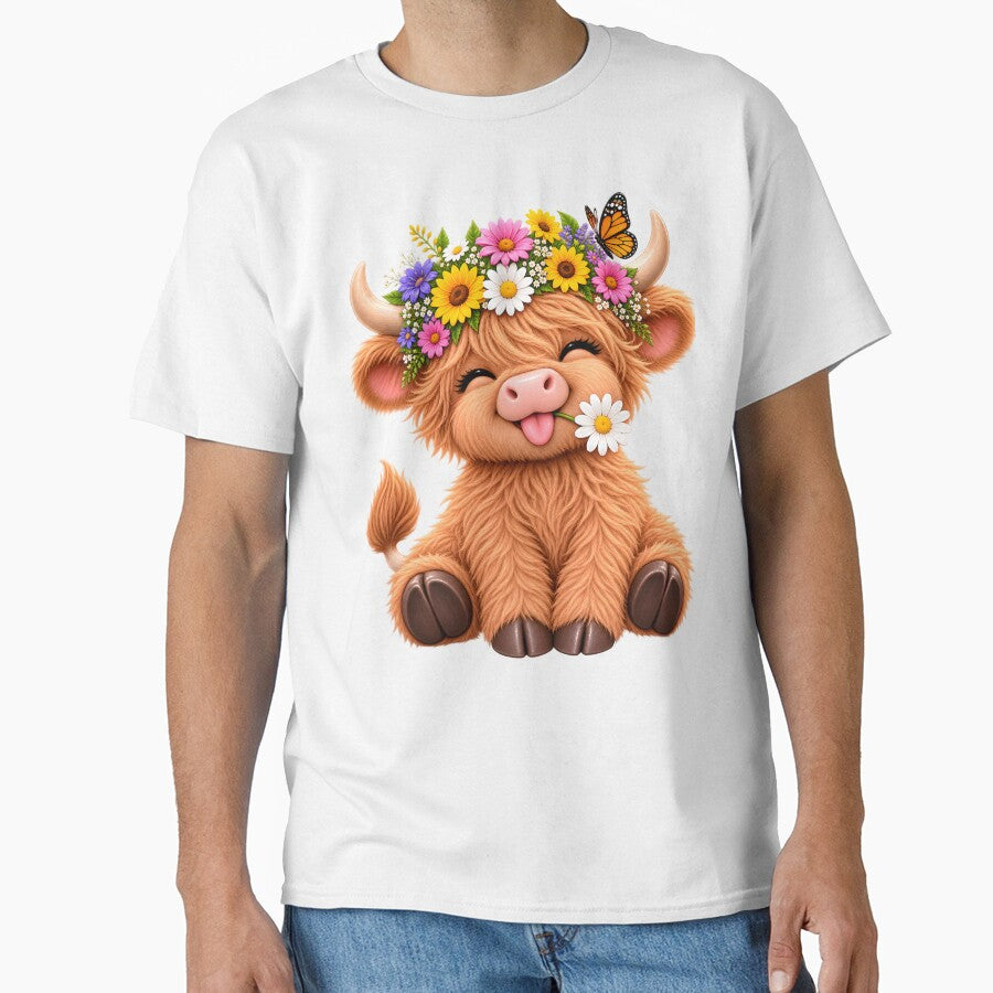 Cute Highland Cow with Flower Crown by TinyWeird