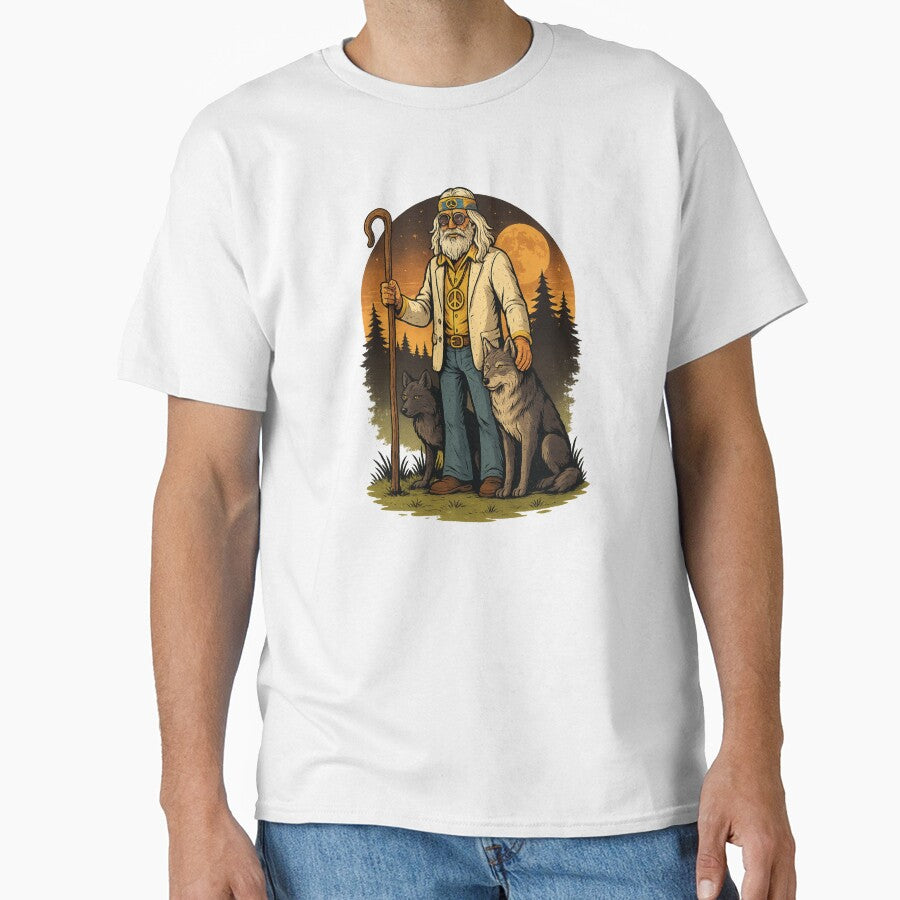 Elderly White Hippie Wolf Shepherd – Mystical Funny Retro Design by Lunaria Arts
