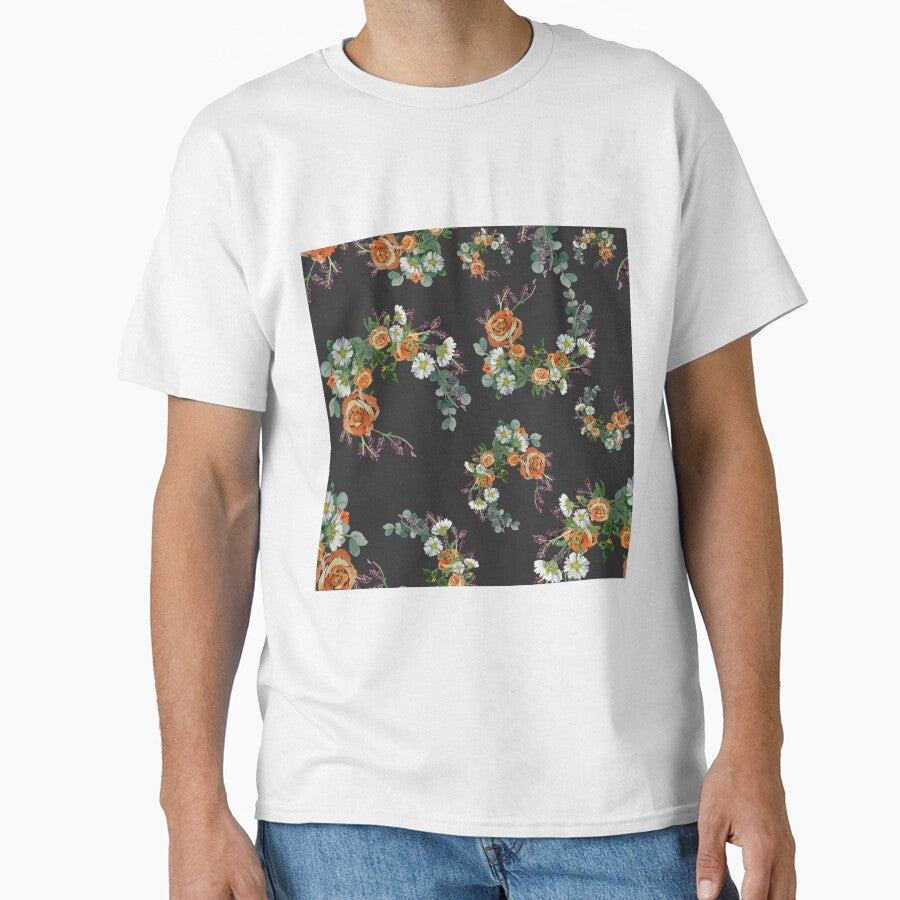 Flower rose daisy branch pattern a watercolor grey by Yana Mustafina | Boho Soulful Designs