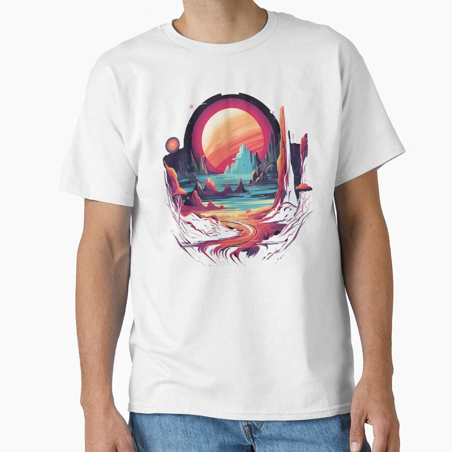 Retro Synthwave Alien Planet Landscape Sunset Sci Fi Art by NaturesRepose