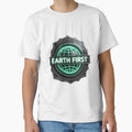 Modern Earth First logo with glowing green globe and bold text by Creative88Art