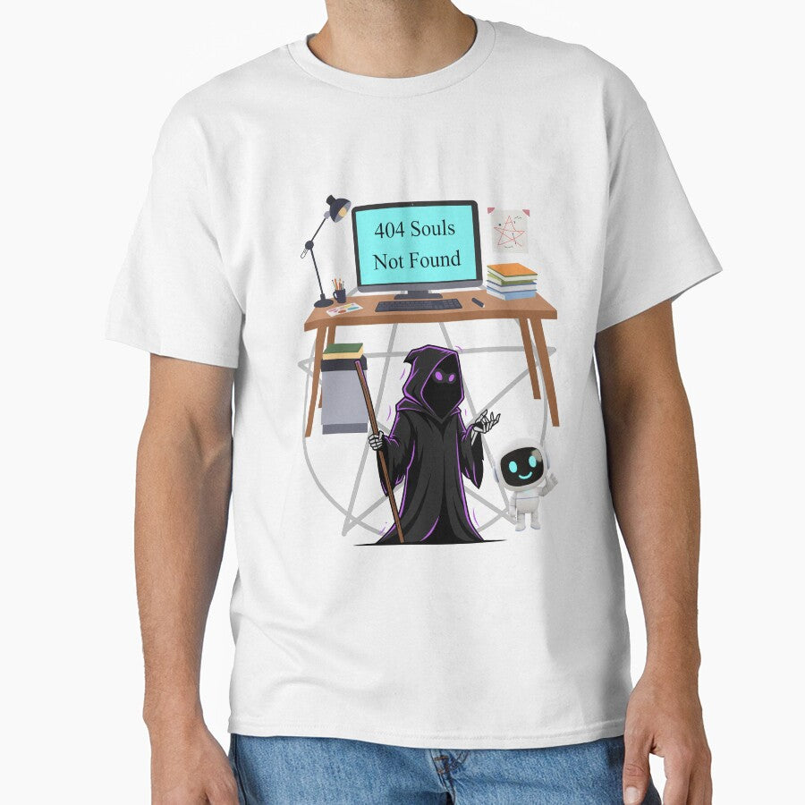 Funny IT Programmer T-Shirt Tech Grim Reaper 404 Error Coding Joke Halloween Gift for Engineer by E20STUDIO
