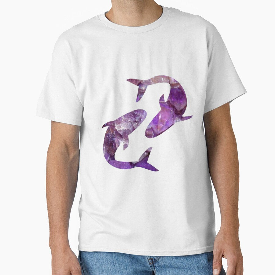Pisces Zodiac Symbol Silhouette Design With February Birthstone Amethyst Background by TacoRose