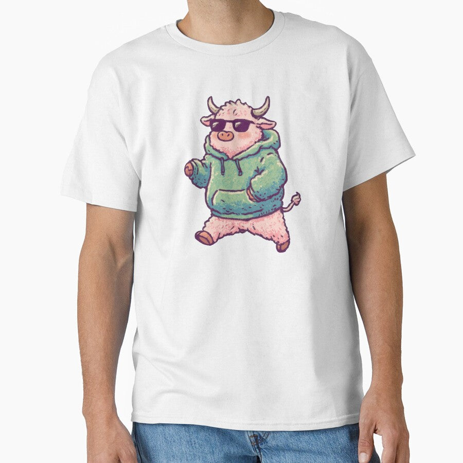 Nonchalant Highland Cow, cool hoodie character illustration by Magnificent Lizard