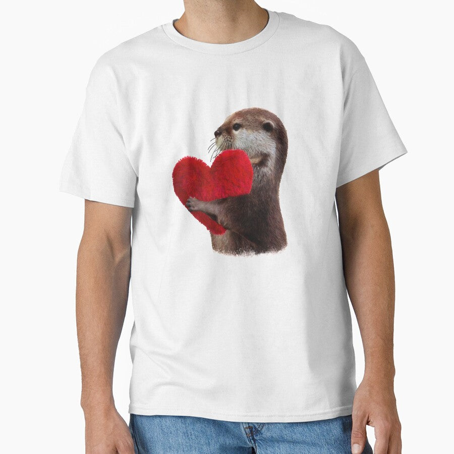 otter and sweet red heart, animal in love by Collagedream