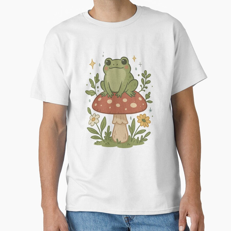 Cute Frog on Mushroom – Cottagecore Nature Illustration by ArTo-Wear