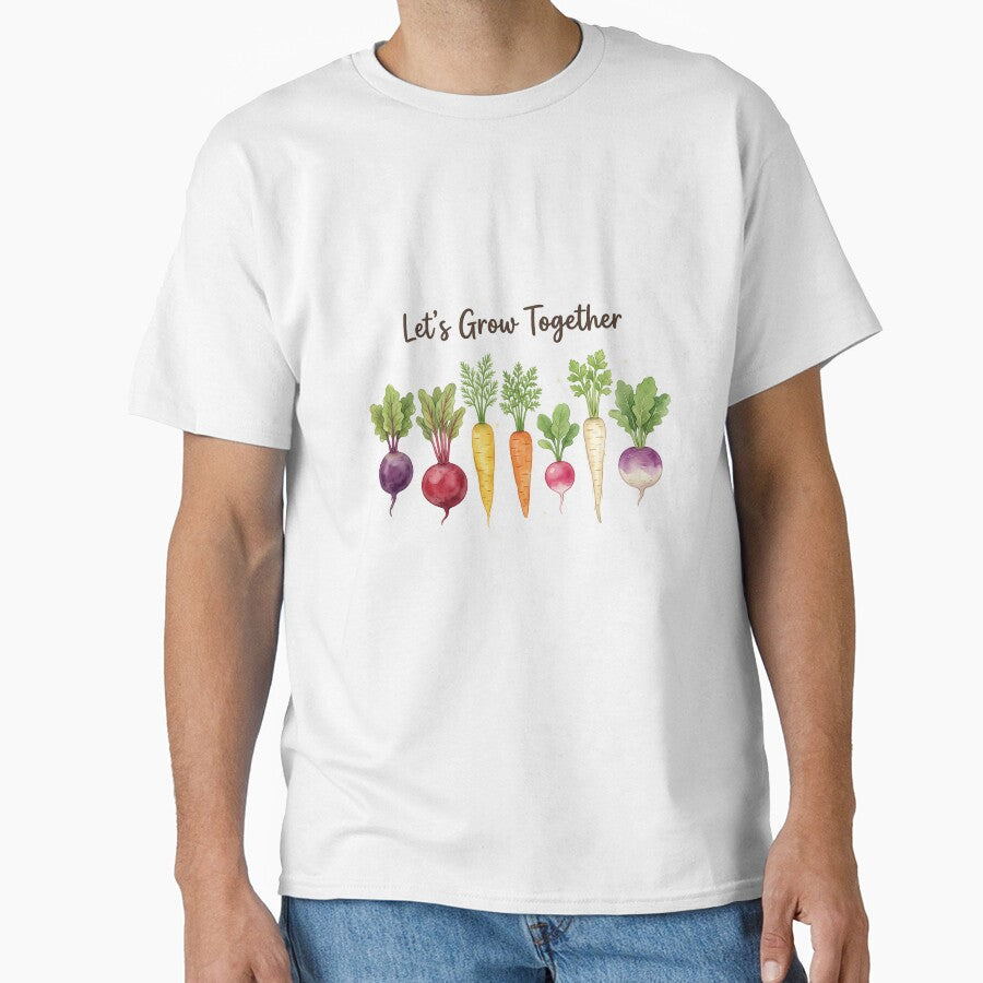 Let’s Grow Together – Cute Garden Roots Shirt | Botanical Vegetable Illustration Tee | Plant Lover Gift Unisex T-Shirt by PrintedWithSoul