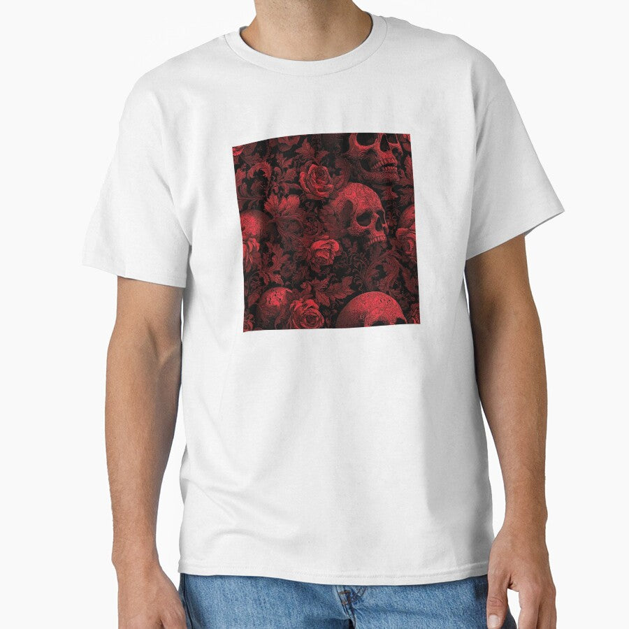 Damask Skulls Pattern - Red and Black Gothic Roses by HausKatz