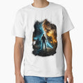 Between Worlds – Gamer vs Dragon Fantasy Artwork | Dark Gaming T-Shirt by VireonTees